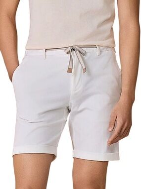 Paul Taylor White Pull-On Shorts Sz46 Drawstring Stretch Luxury Casual Orig $295